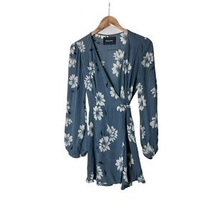 Reformation Blue Floral Long Sleeve Dress